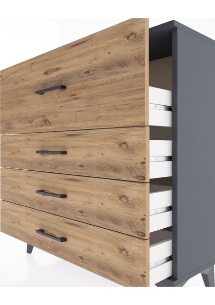 Arges Şifonyer 4 Çekmeceli 88X30X96 Antrasit-Çam indirimleri