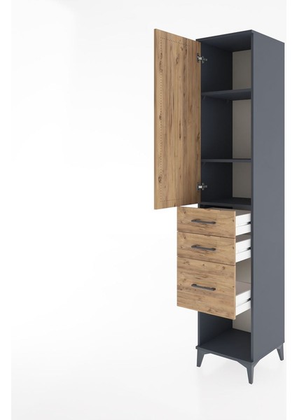 Hyperion Dolap 3 Raflı 3 Çekmeceli Tek Kapaklı 44X44X221 Antrasit-Çam fırsatları