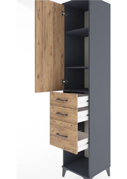 Hyperion Dolap 3 Raflı 3 Çekmeceli Tek Kapaklı 44X44X221 Antrasit-Çam indirimleri