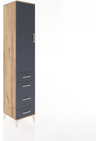 Hyperion Dolap 3 Raflı 4 Çekmeceli Tek Kapaklı 44X44X221 Çam-Antrasit fiyatları