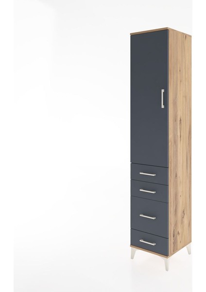 Hyperion Dolap 3 Raflı 4 Çekmeceli Tek Kapaklı 44X44X221 Çam-Antrasit modelleri