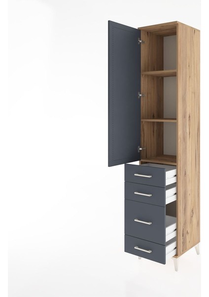 Hyperion Dolap 3 Raflı 4 Çekmeceli Tek Kapaklı 44X44X221 Çam-Antrasit fırsatları