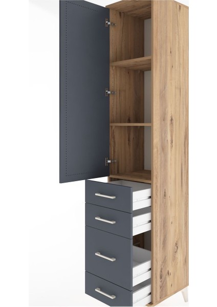 Hyperion Dolap 3 Raflı 4 Çekmeceli Tek Kapaklı 44X44X221 Çam-Antrasit indirimleri