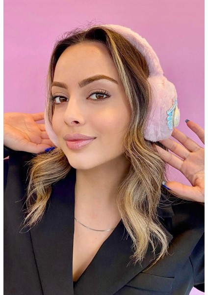Pembe Renk Kuğu Detaylı Payetli Peluş Kışlık Kulaklık fiyatları