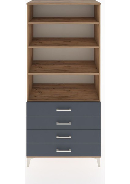 Hyperion Dolap 4 Raflı 4 Çekmeceli 88X44X195 Çam-Antrasit