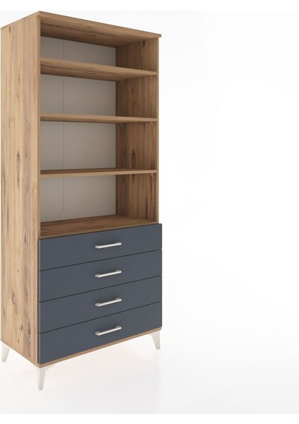 Hyperion Dolap 4 Raflı 4 Çekmeceli 88X44X195 Çam-Antrasit fiyatları