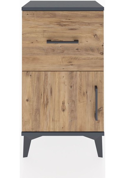 Arges Komodin Tek Raflı Tek Çekmeceli Tek Kapaklı 44X30X80 Antrasit-Çam