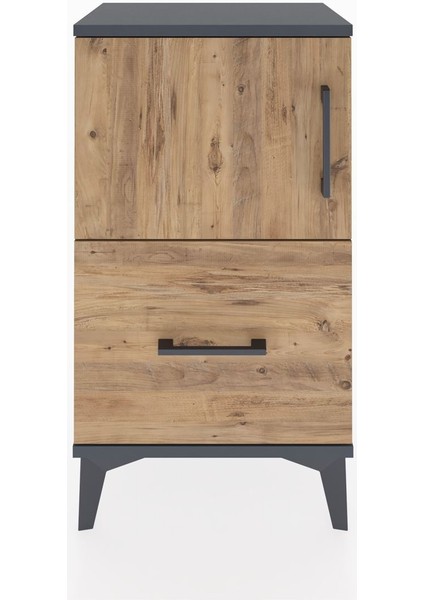 Arges Komodin Tek Raflı Tek Çekmeceli Tek Kapaklı 44X30X80 Antrasit-Çam fiyatları