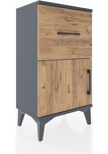 Arges Komodin Tek Raflı Tek Çekmeceli Tek Kapaklı 44X30X80 Antrasit-Çam modelleri