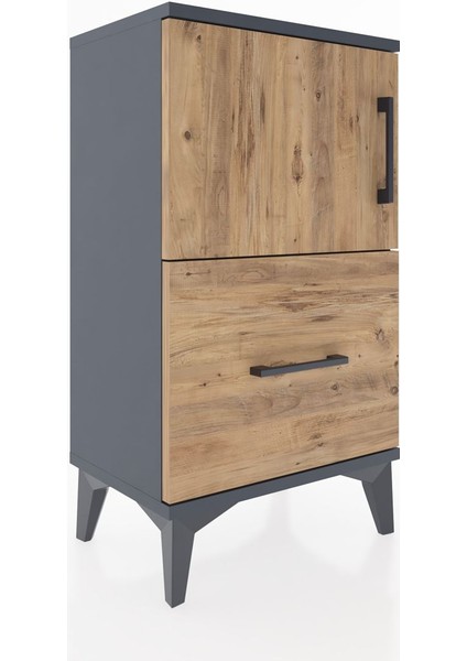 Arges Komodin Tek Raflı Tek Çekmeceli Tek Kapaklı 44X30X80 Antrasit-Çam fırsatları