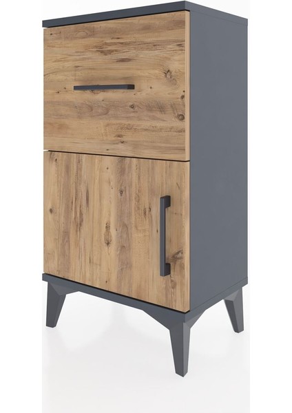 Arges Komodin Tek Raflı Tek Çekmeceli Tek Kapaklı 44X30X80 Antrasit-Çam indirimleri