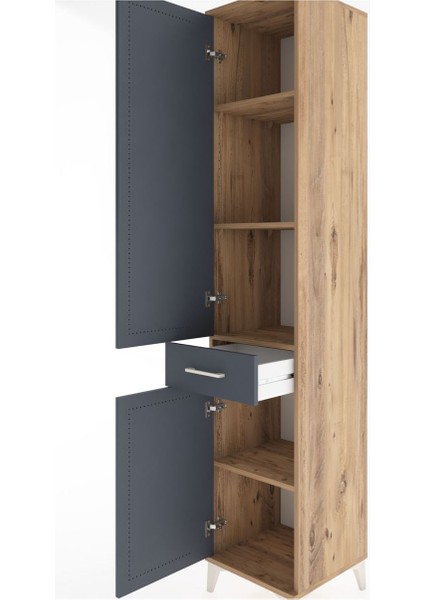 Hyperion Dolap 4 Raflı Tek Çekmeceli 2 Kapaklı 44X44X221 Çam-Antrasit indirimleri
