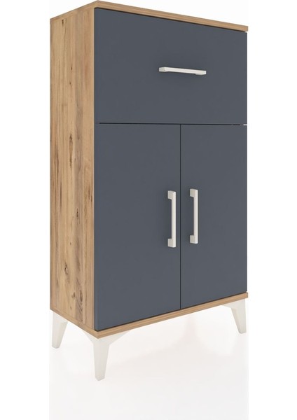 Arges Komodin Tek Raflı Tek Çekmeceli 2 Kapaklı 60X30X106 Çam-Antrasit fırsatları