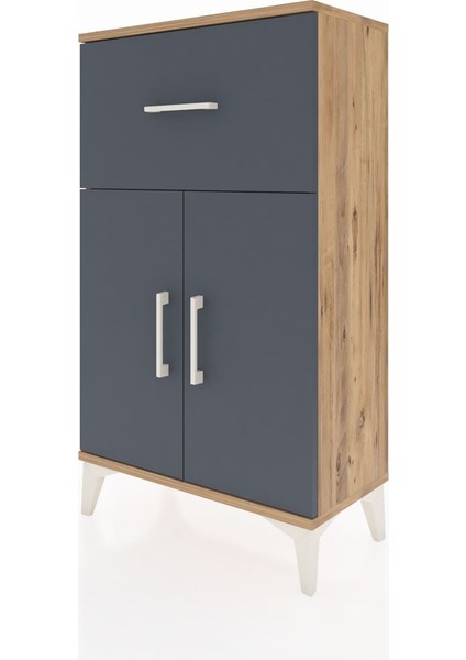 Arges Komodin Tek Raflı Tek Çekmeceli 2 Kapaklı 60X30X106 Çam-Antrasit indirimleri