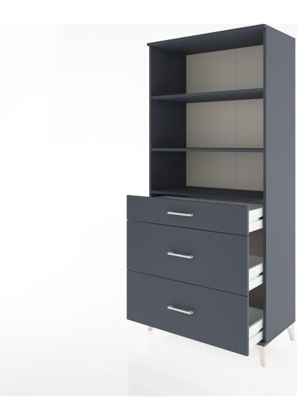 Hyperion Dolap 3 Raflı 3 Çekmeceli 88X44X195 Antrasit-Antrasit fırsatları