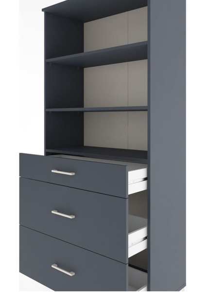 Hyperion Dolap 3 Raflı 3 Çekmeceli 88X44X195 Antrasit-Antrasit indirimleri