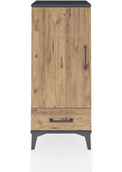 Arges Komodin 3 Raflı Tek Çekmeceli Tek Kapaklı 44X30X106 Antrasit-Çam