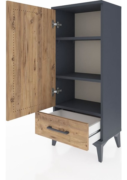 Arges Komodin 3 Raflı Tek Çekmeceli Tek Kapaklı 44X30X106 Antrasit-Çam fırsatları