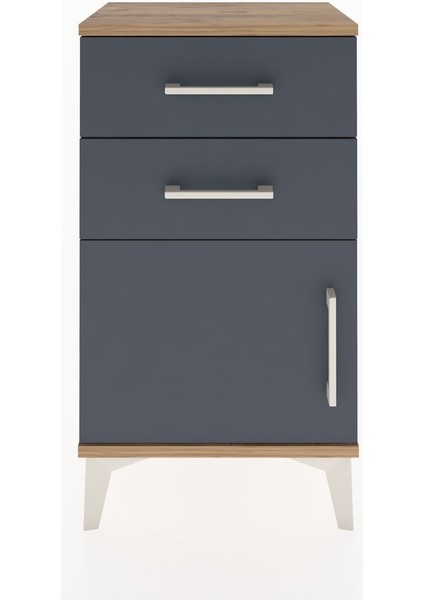 Arges Komodin Tek Raflı 2 Çekmeceli Tek Kapaklı 44X30X80 Çam-Antrasit