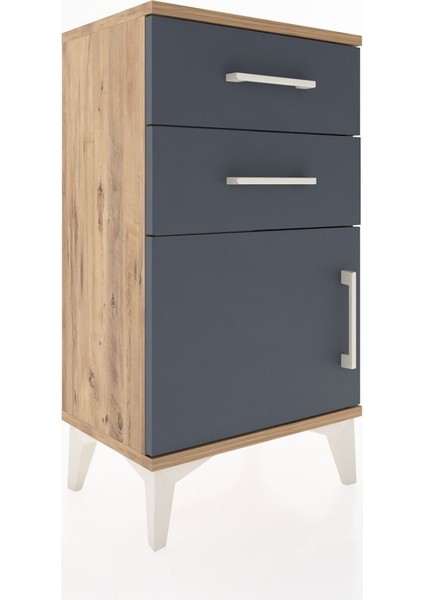 Arges Komodin Tek Raflı 2 Çekmeceli Tek Kapaklı 44X30X80 Çam-Antrasit modelleri