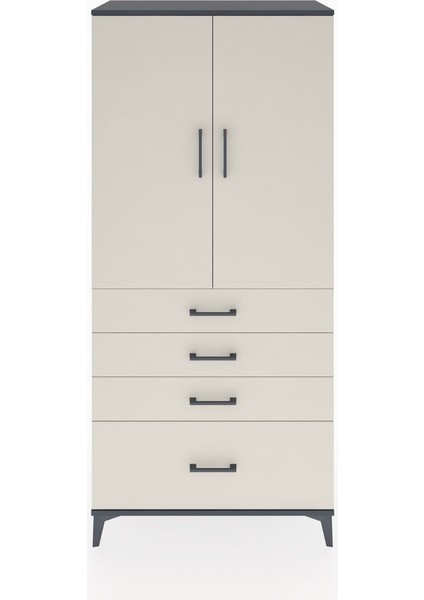 Hyperion Dolap 3 Raflı 4 Çekmeceli 2 Kapaklı 88X44X195 Antrasit-Aytaşı