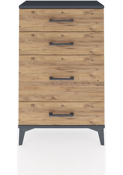 Arges Komodin 4 Çekmeceli 60X30X96 Antrasit-Çam