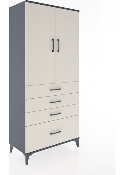 Hyperion Dolap 3 Raflı 4 Çekmeceli 2 Kapaklı 88X44X195 Antrasit-Aytaşı fiyatları