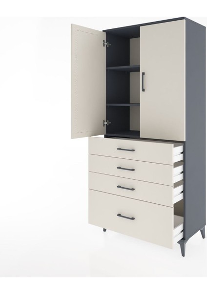 Hyperion Dolap 3 Raflı 4 Çekmeceli 2 Kapaklı 88X44X195 Antrasit-Aytaşı fırsatları