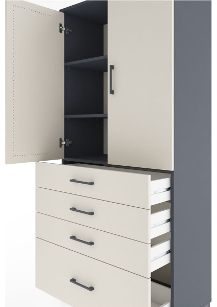 Hyperion Dolap 3 Raflı 4 Çekmeceli 2 Kapaklı 88X44X195 Antrasit-Aytaşı indirimleri