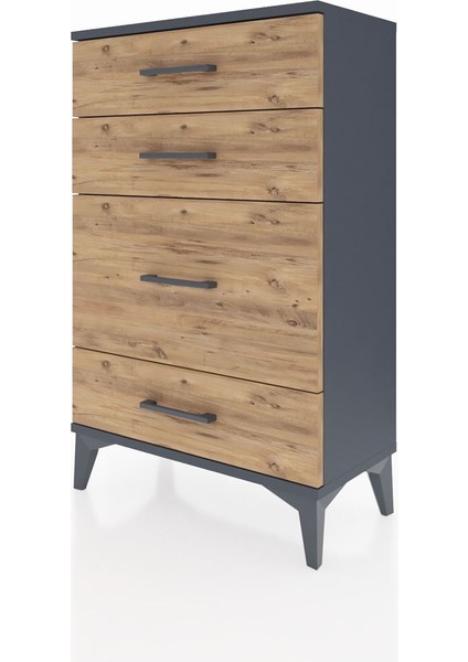 Arges Komodin 4 Çekmeceli 60X30X96 Antrasit-Çam modelleri