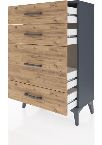 Arges Komodin 4 Çekmeceli 60X30X96 Antrasit-Çam fırsatları