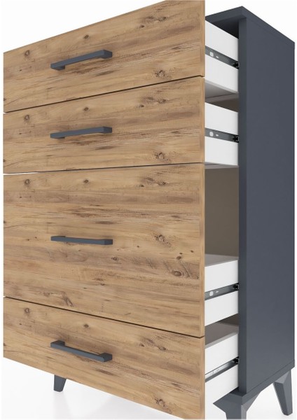 Arges Komodin 4 Çekmeceli 60X30X96 Antrasit-Çam indirimleri