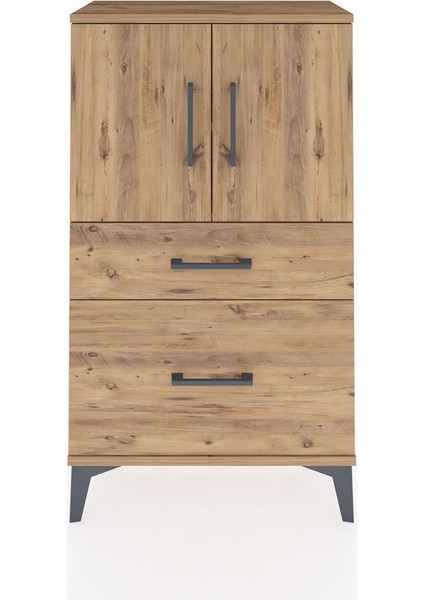 Arges Komodin 2 Raflı 2 Çekmeceli 2 Kapaklı 60X30X106 Çam-Çam
