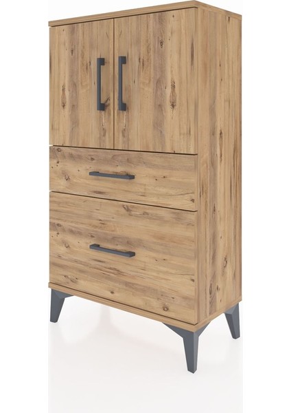 Arges Komodin 2 Raflı 2 Çekmeceli 2 Kapaklı 60X30X106 Çam-Çam indirimleri