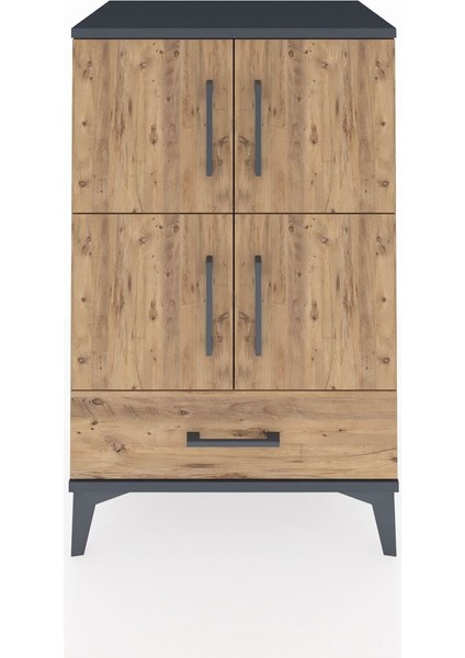 Hyperion Komodin 4 Raflı Tek Çekmeceli 4 Kapaklı 60X44X96 Antrasit-Çam