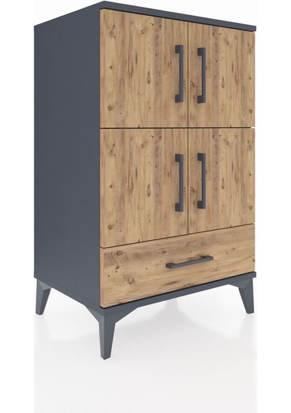 Hyperion Komodin 4 Raflı Tek Çekmeceli 4 Kapaklı 60X44X96 Antrasit-Çam fiyatları