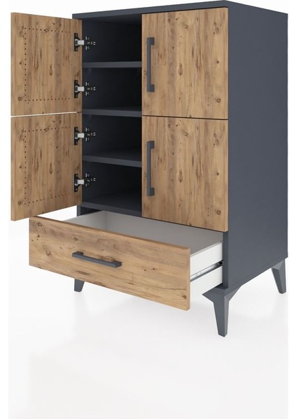 Hyperion Komodin 4 Raflı Tek Çekmeceli 4 Kapaklı 60X44X96 Antrasit-Çam fırsatları