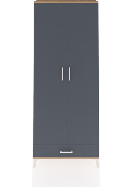 Arges Dolap 5 Raflı Tek Çekmeceli 2 Kapaklı 88X30X221 Çam-Antrasit