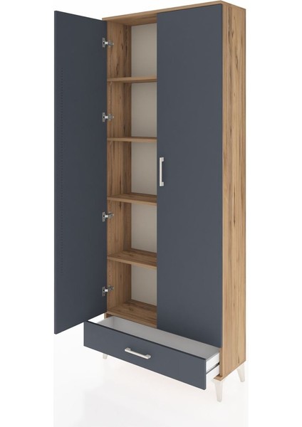 Arges Dolap 5 Raflı Tek Çekmeceli 2 Kapaklı 88X30X221 Çam-Antrasit fırsatları