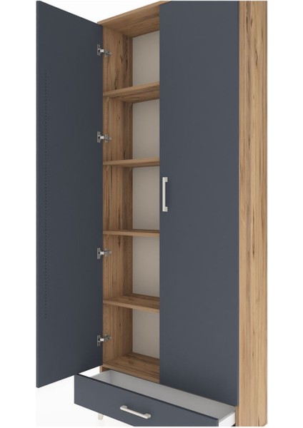 Arges Dolap 5 Raflı Tek Çekmeceli 2 Kapaklı 88X30X221 Çam-Antrasit indirimleri