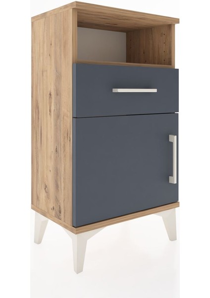 Arges Komodin Tek Raflı 2 Çekmeceli Tek Kapaklı 44X30X80 Çam-Antrasit fırsatları