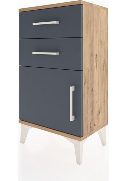 Arges Komodin Tek Raflı 2 Çekmeceli Tek Kapaklı 44X30X80 Çam-Antrasit indirimleri