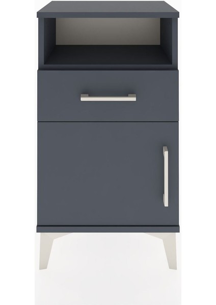 Arges Komodin 2 Raflı Tek Çekmeceli Tek Kapaklı 44X30X80 Antrasit-Antrasit