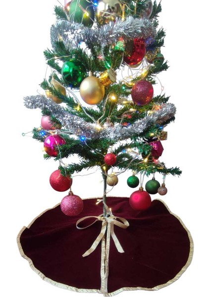 Yılbaşı Çam Ağacı Altı Örtüsü, Çam Ağacı Ayak Halısı Örtüsü, Bordo Kadife 70 cm