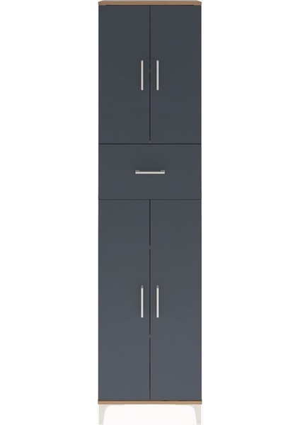 Arges Dolap 4 Raflı Tek Çekmeceli 4 Kapaklı 60X30X243 Çam-Antrasit