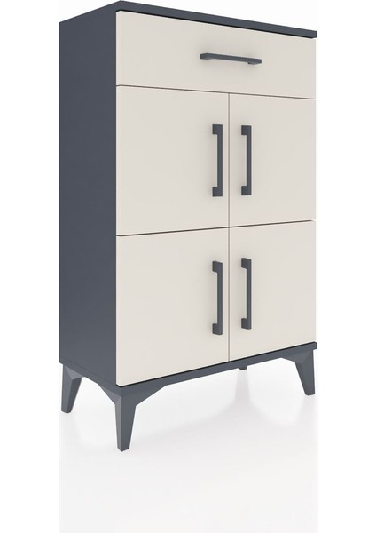 Arges Komodin Tek Raflı Tek Çekmeceli 4 Kapaklı 60X30X96 Antrasit-Aytaşı fiyatları