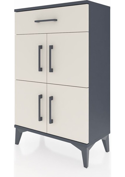 Arges Komodin Tek Raflı Tek Çekmeceli 4 Kapaklı 60X30X96 Antrasit-Aytaşı modelleri
