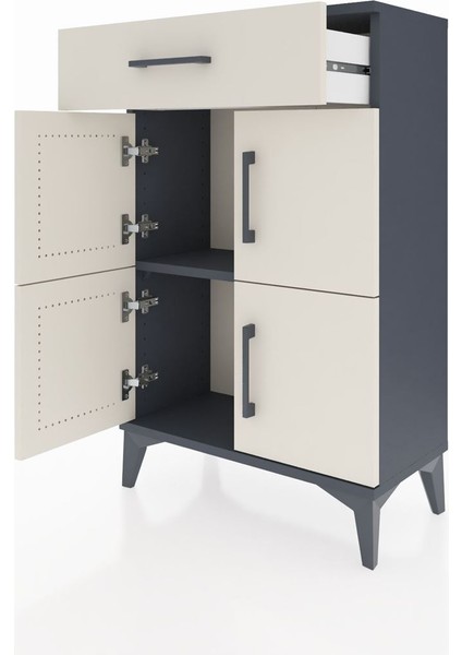 Arges Komodin Tek Raflı Tek Çekmeceli 4 Kapaklı 60X30X96 Antrasit-Aytaşı fırsatları