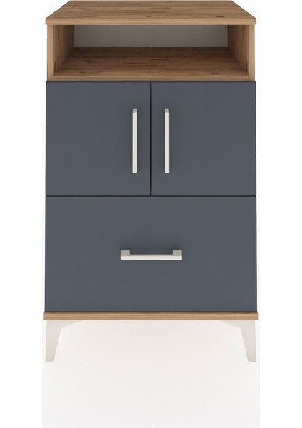 Hyperion Komodin 2 Raflı Tek Çekmeceli 2 Kapaklı 60X44X96 Çam-Antrasit