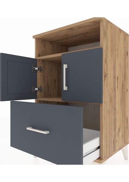 Hyperion Komodin 2 Raflı Tek Çekmeceli 2 Kapaklı 60X44X96 Çam-Antrasit indirimleri